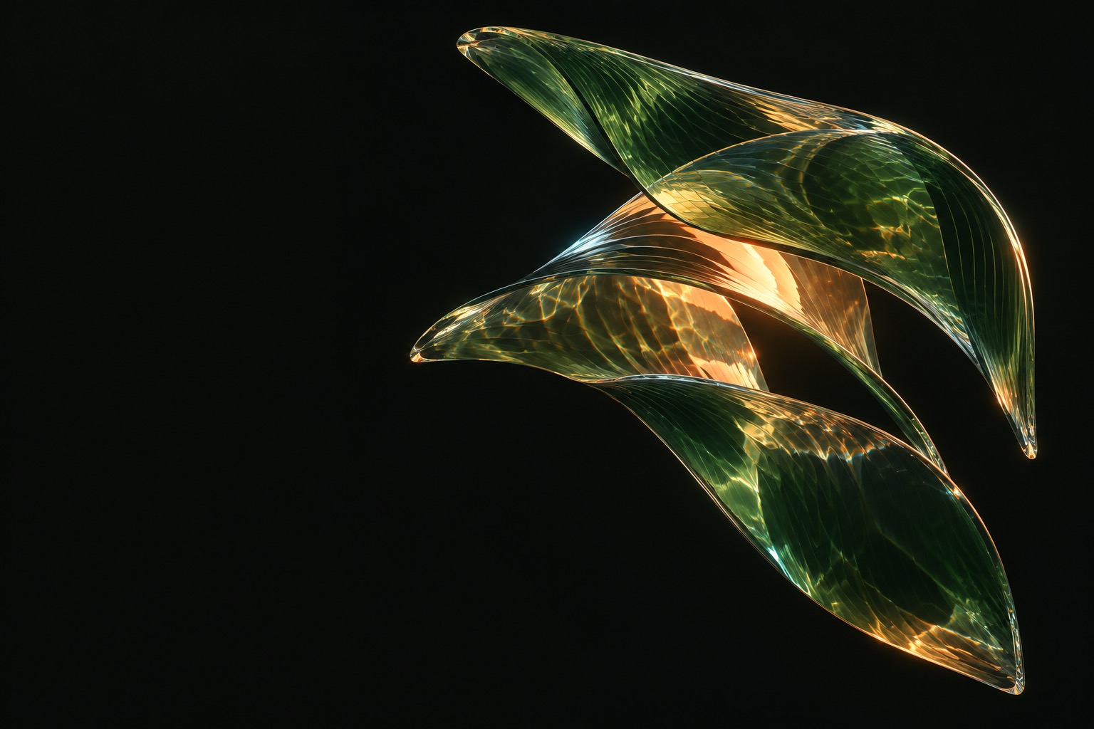 Komorebi: green glass forms refracting amber light